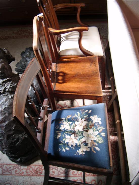 George III mahogany open armchair and two side chairs